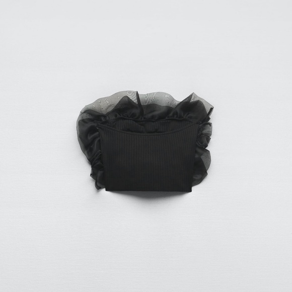 Zara top bandeau tulle black cropped blouse - Picture 7 of 9